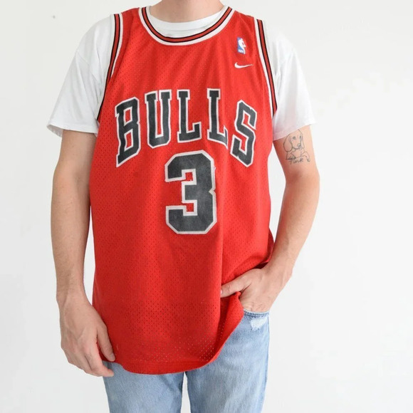 Vintage Nike Red Check Chicago Bulls Tyson Chandler 2001 NBA Home Jersey Size LG - Picture 1 of 13